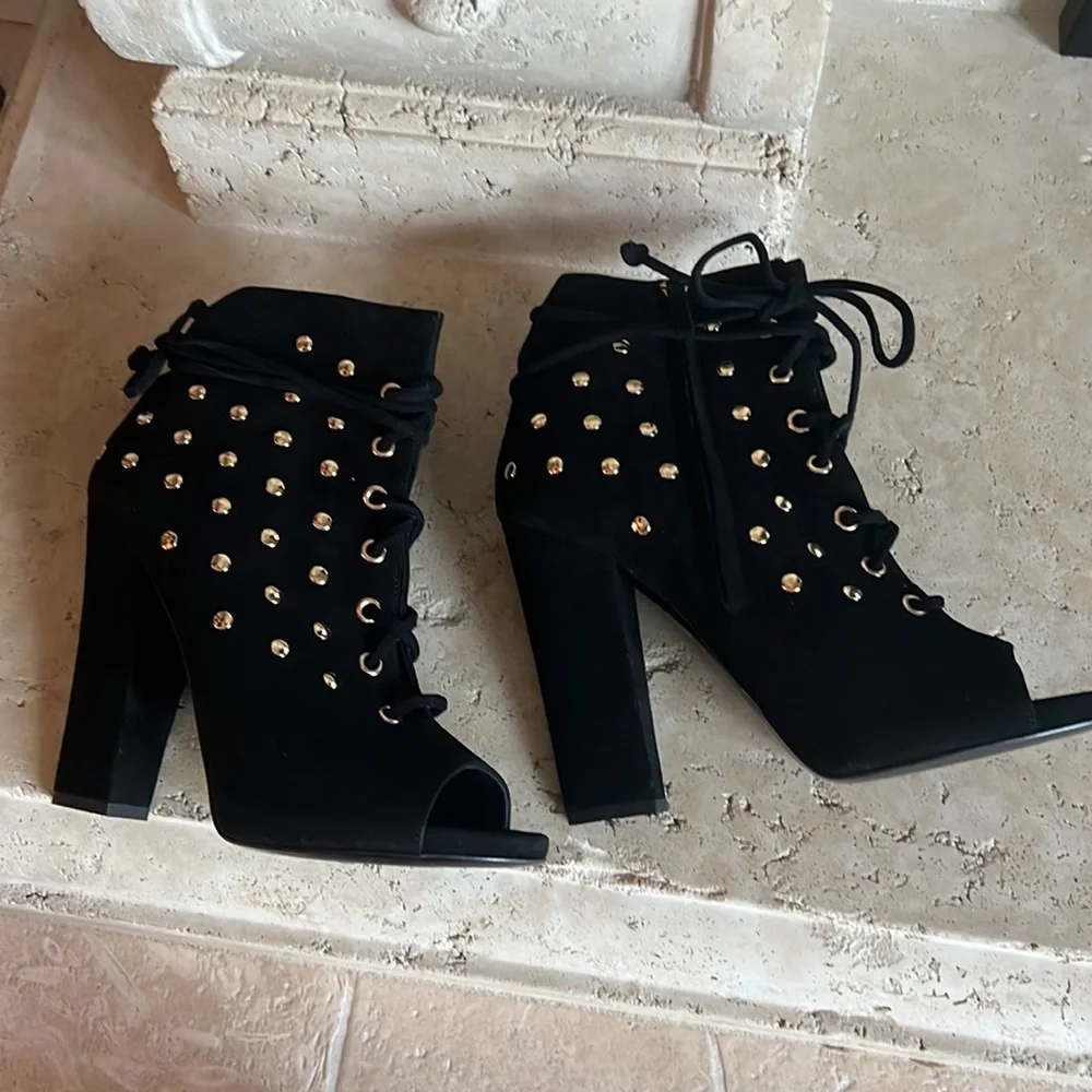 Giuseppe Zanotti Black Suede Alien Peep Toe Booties